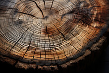 A Cross-section Of A Tree Trunk, Illustrating Growth Rings And The History Of A Forest Giant. Concept Of Dendrochronology And Ecological History. Generative Ai.