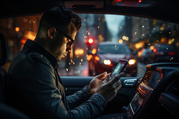 Canvas Print - A person texting while driving at high speed, illustrating the hazards of distracted driving. Concept of road safety. Generative Ai.