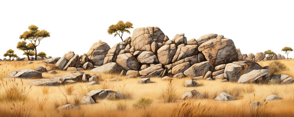 Wall Mural - Savanna with faded grass and rocks, cut out