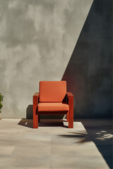 mid century modern outdoor chair concrete, professional color grading, soft shadows, clean sharp focus, film photography