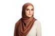 Muslim Woman wearing a Brown headscarf hijab (PNG Cutout) isolated on a transparent background, AI