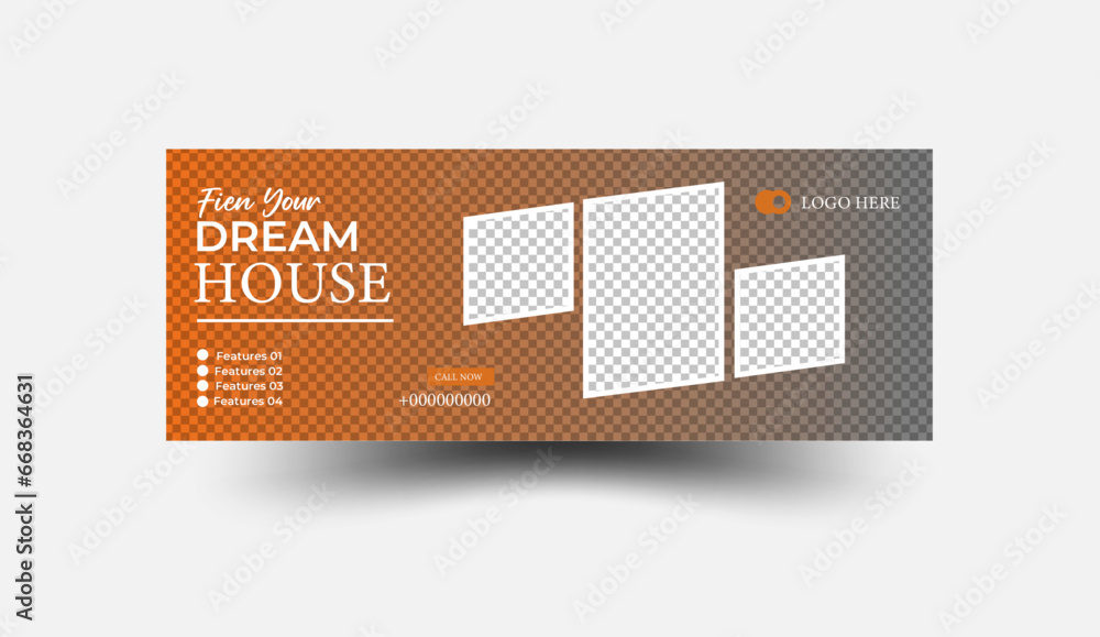 Reailstate Facebook cover banner template. Social media cover post.Creative  business marketing social media facebook cover.