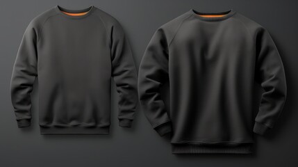Two sweatshirts black colors on a one color background. Mock up. Blank for creating promotional products with prints and logo