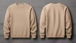 Two sweatshirts beige colors on a one color background. Mock up. Blank for creating promotional products with prints and logo
