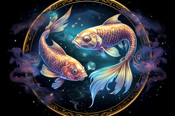 pisces zodiac sign against space nebula background. astrology calendar. esoteric horoscope and fortu