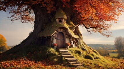 Wall Mural - A tree with a house built into it