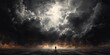Illustration representing depression and mental health with man standing in front of huge storm