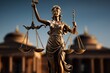 Law and Justice concept. Statue of the goddess of justice with scales of justice. Law and justice concept with a copy space.
