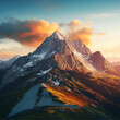a virtual zoom background image of a stunning mountain scene at sunrise, in the color palette of blue and yellow