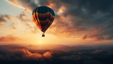 Multi Colored Hot Air Balloon Flying High In Nature Beauty Generated By AI