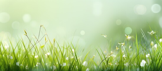 Poster - Green background with flowers and grass