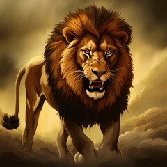 Wall Mural - roaring lion illustration background