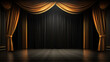  Theater stage with black gold velvet curtains