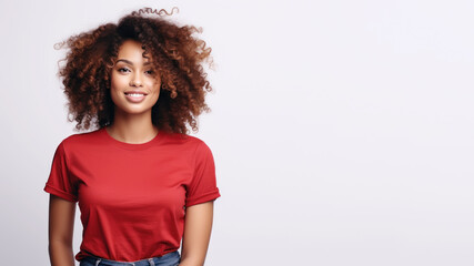 Wall Mural - Afro american woman wearing red t-shirt isolated on gray background