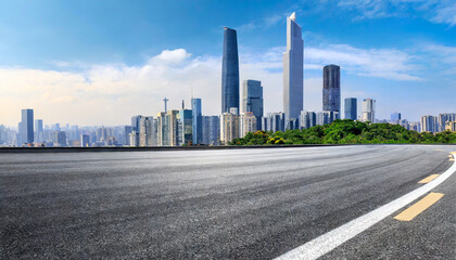 race track road and city skyline with modern buildings scenery in guangzhou guangdong province china panoramic view