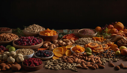 Wall Mural - Organic fruit bowl with nut variety and healthy snack choices generated by AI