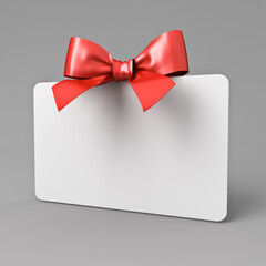 Aufkleber - Blank white gift card signboard or gift voucher mock up stand with red ribbon bow isolated on dark grey background with shadow minimal concepts 3D rendering