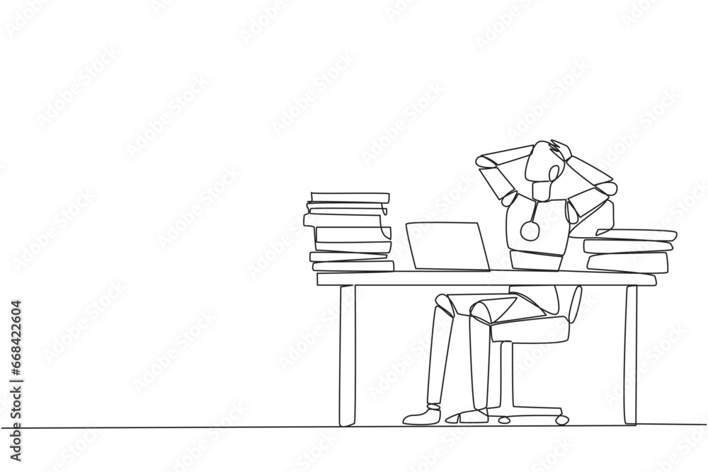 Continuous one line drawing smart robot sitting on office chair ...