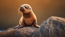 Cute Seal Pup Resting On Rocky Coastline, Looking At Camera Generated By AI