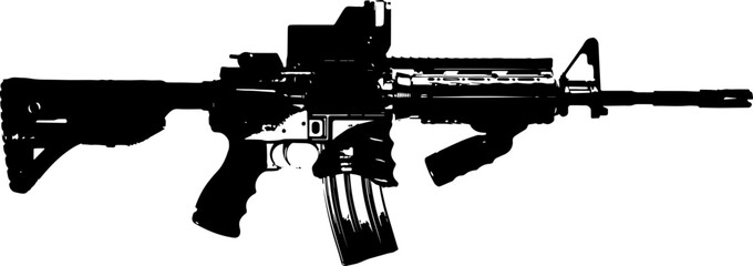 Automatic rifle Firearm weapon Isolated set vector silhouette.