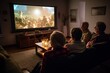 Senior friends having a movie night with a home theater projector.