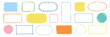 Hand drawn doodle color frame set. Box, square, rectangle, circle shape brush pen line stroke scribble element. Hand drawn simple oval, square frame for text border. Vector illustration