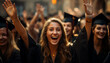 © Jemastock - Group of young women in graduation gowns celebrating success outdoors generated by AI