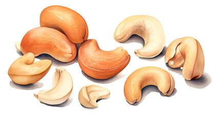 Wall Mural - Cashew Nuts cut-out png.watercolor 