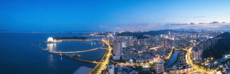 Wall Mural - Aerial photography of modern architectural landscape at night in Zhuhai, China