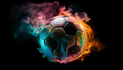 Sticker - Soccer ball on fire, motion and heat create abstract design generated by AI