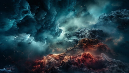 Canvas Print - Abstract Milky Way Nebula in Dramatic Sky, a Spooky Beauty generated by AI