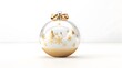 Winter holiday wallpaper. Festive white and gold Christmas ornaments and baubles. Generative AI