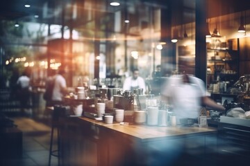 Blur coffee shop or cafe restaurant, Blurred restaurant background with some people