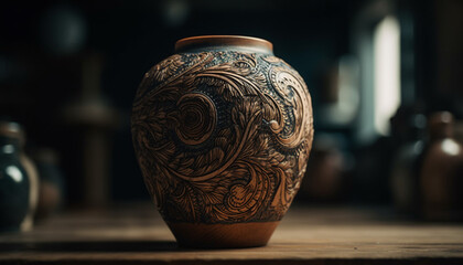 Sticker - Antique terracotta jug, a rustic pottery craft for home decoration generated by AI