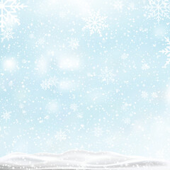 Wall Mural - Christmas, Snowy background with falling snow, snowflakes, snowdrift for winter and new year holidays. Vector