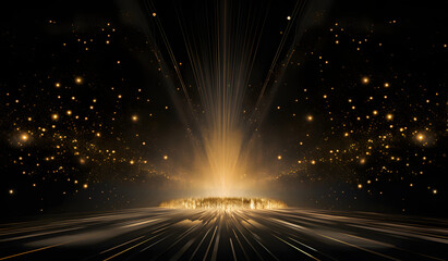 Abstract wallpaper of falling gold light and powders. Award-winning.