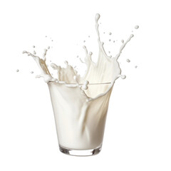 Wall Mural - Glass of milk with splash isolated on a transparent background, Splash of milk in the glass, milk splash, pouring milk, Generative AI