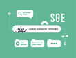 SGE - Search Generative Experience concept. Generative AI-powered search experience. Vector isolated illustration on green background with icons