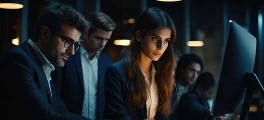 Aufkleber - Group of business people working at office, Diverse professional business people executives.
