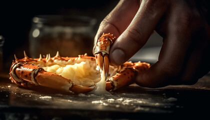 Wall Mural - Grilled seafood plate with fresh crab and prawn appetizer generated by AI