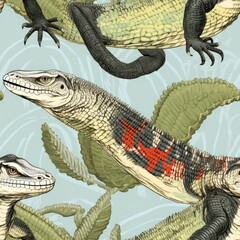 Wall Mural - Seamless Pattern of Monitor Lizard