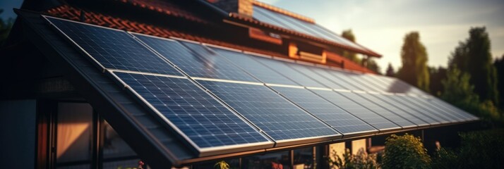 Aufkleber - Solar energy, Solar panels on the roof of the house.