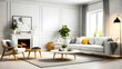 © NEXTO GLOBAL - modern living room concept, new technology, White scandinavian interior design with sofa, copy space