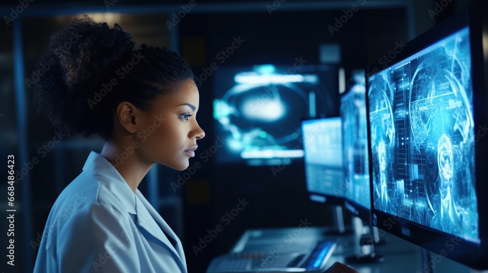 Medical Science Hospital: Neuroscientist Looks at TV Screen with MRI ...