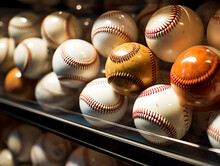 Collection Of Baseballs In Cabinet