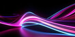Pink and Blue Neon light waves floating Wallpaper on black background with reflections