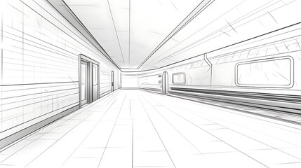 on line drawn subway station architectural sketch 3d plan illustration. generative ai