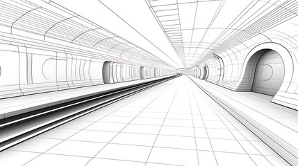 on line drawn subway station architectural sketch 3d plan illustration. generative ai