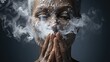 Woman with smoke coming out of her mouth, concept of getting rid of bad habits, quitting smoking