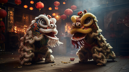 Wall Mural - lion dance in Chinese cultures